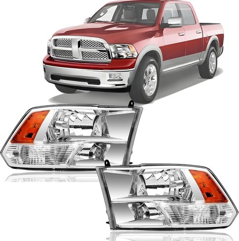 تجميع الأمراض الأمامية متوافقة مع 2009-2018 دودج رام 1500،10-18 RAM 2500 3500 استبدال مصباح مصباح هالوجين هالوجين ، زاوية أمبر أسود الإسكان in Kuwait