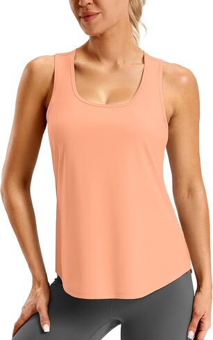 SANTINY Women's Racerback Workout Tops Lightweight Gym Yoga Tennis Sleeveless Shirts Scoop Neck Running Athletic Tank Tops in Saudi Arabia