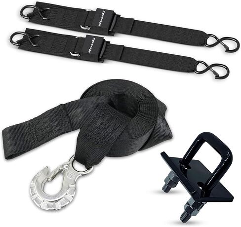 WavesRx Boat Trailer Premium Winch Strap 20' with Stainless Steel Hook + 2PK 48" Boat Trailer Transom Straps + Hitch Tightener (Value Bundle) Perfect for Boat, Pontoon & Jet Ski in Kuwait
