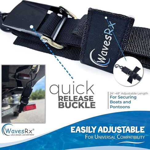 WavesRx Boat Trailer Premium Winch Strap 20' with Stainless Steel Hook + 2PK 48" Boat Trailer Transom Straps + Hitch Tightener (Value Bundle) Perfect for Boat, Pontoon & Jet Ski in Kuwait