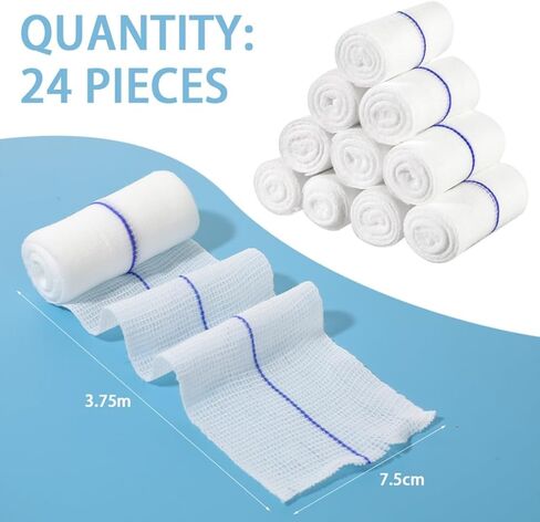 لفات ضمادة شاش 24 حزمة لتضميد جميع أنواع الجروح بشكل فردي 3 بوصة × 4.1 ياردة قابلة للتنفس، لفافة شاش قابلة للتمدد in Kuwait