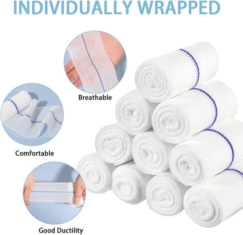 لفات ضمادة شاش 24 حزمة لتضميد جميع أنواع الجروح بشكل فردي 3 بوصة × 4.1 ياردة قابلة للتنفس، لفافة شاش قابلة للتمدد in Kuwait