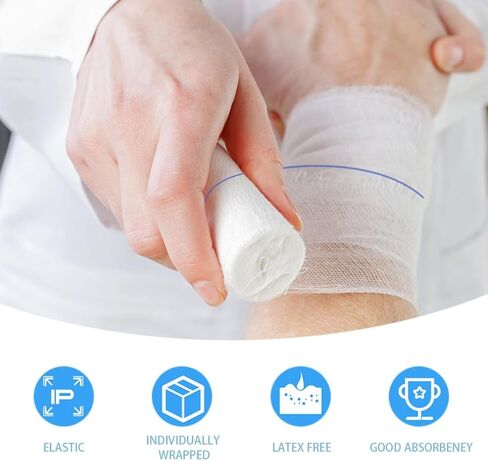 لفات ضمادة شاش 24 حزمة لتضميد جميع أنواع الجروح بشكل فردي 3 بوصة × 4.1 ياردة قابلة للتنفس، لفافة شاش قابلة للتمدد in Kuwait