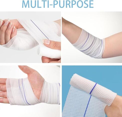 لفات ضمادة شاش 24 حزمة لتضميد جميع أنواع الجروح بشكل فردي 3 بوصة × 4.1 ياردة قابلة للتنفس، لفافة شاش قابلة للتمدد in Kuwait