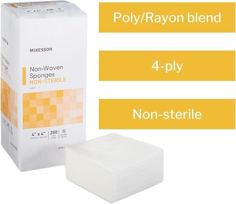 McKesson Non-Woven Sponges, Non-Sterile, 4-Ply, Polyester/Rayon, 4 in x 4 in, 200 per Pack, 10 Packs, 2000 Total in Kuwait
