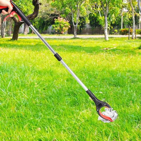 Garneck Foldable Trash Picker Grabber Tool with Long Handle, Portable Garbage Clamp for Elderly, Red Litter Picker Reacher for Waste Collection and Sanitation Use in Saudi Arabia