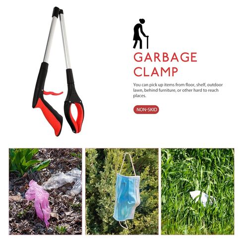 Garneck Foldable Trash Picker Grabber Tool with Long Handle, Portable Garbage Clamp for Elderly, Red Litter Picker Reacher for Waste Collection and Sanitation Use in Saudi Arabia