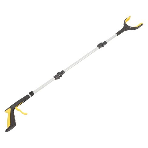 Foldable 3-Section Garbage Clamp Trash Grabber Tool with Long Handle, Yellow Heavy-Duty Trash Pickup Reacher for Outdoor Sanitation and Waste Collection in Saudi Arabia