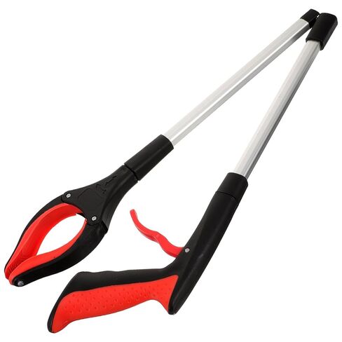 Foldable Garbage Grabber Tool with Red Handle, Portable Trash Picker Clamp for Waste Pickup, Long Reach Litter Grabber for Sanitation and Home Use in Saudi Arabia