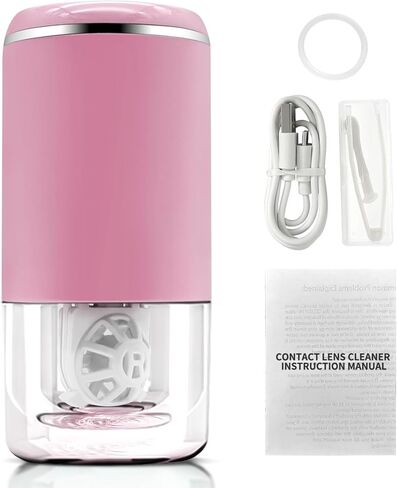 Portable Ultrasonic Contact Lens Cleaner Machine - 360° High-Frequency Vibration for Soft & Colored Lenses, USB Rechargeable, Travel-Ready (Pink) in Saudi Arabia