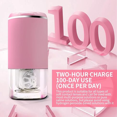 Portable Ultrasonic Contact Lens Cleaner Machine - 360° High-Frequency Vibration for Soft & Colored Lenses, USB Rechargeable, Travel-Ready (Pink) in Saudi Arabia