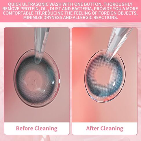 Portable Ultrasonic Contact Lens Cleaner Machine - 360° High-Frequency Vibration for Soft & Colored Lenses, USB Rechargeable, Travel-Ready (Pink) in Saudi Arabia