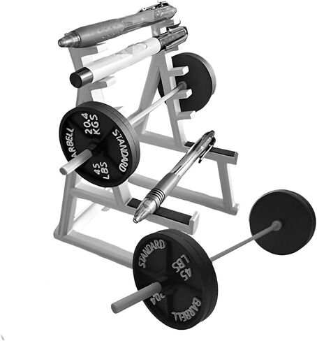 حامل أقلام أثقال مضحك، حامل أقلام صغير للقرفصاء مع 4 قطع من ألواح الوزن، حامل أقلام رصاص بلاستيكي صغير لرف الوزن هدية ديكور المنزل لمحبي اللياقة البدنية ورفع الأثقال (اللون: رمادي أسود) in Kuwait