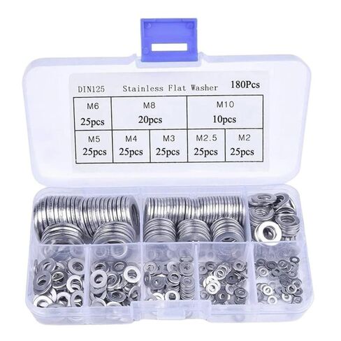 180pcs Flat Washers Set – 304 Stainless Steel M2-M10 Plain Washers for DIY, Hardware, Fasteners & Crafts – Durable Metal Gaskets Kit in Saudi Arabia