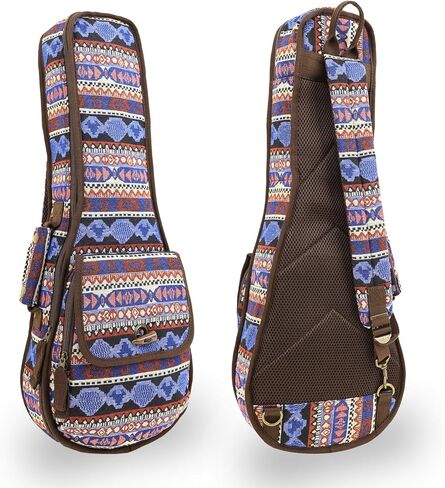 23" Concert Ukulele Case Backpack, Padded Protection Bohemia Pattern Tribal Fabric Gig Bag - Green Multi Colors in Kuwait