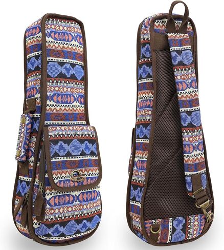 23" Concert Ukulele Case Backpack, Padded Protection Bohemia Pattern Tribal Fabric Gig Bag - Green Multi Colors in Saudi Arabia
