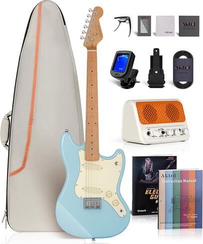 AKLOT 3/4 Kids Electric Guitar: 36in Mini Guitar Kit for Beginners, 1.5in Narrow Neck for Small Hands Easy to Play, ages 6-12, 10W Amp, Gig Bag, Strap, Cable, Picks & Lesson Book (FrostSky Blue) in Saudi Arabia