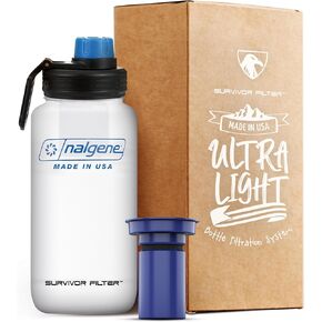 Survivor Filter Americana Ultra Light Filtered Water Bottle – 33.8 oz (1L) – Made in USA – Portable Water Bottle with Filter for Travel, Hiking, Gym & Everyday Use in Kuwait