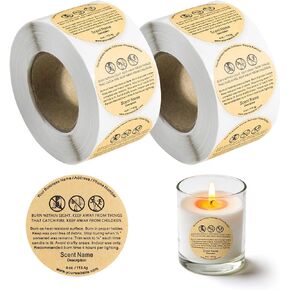 1000Pcs Brown Candle Warning Labels - 2 Rolls Kraft Paper Stickers, Essential Wax Melt Warning Labels and Candle Labels for Candle Making for Your Candle Making Supplies in Kuwait