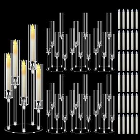 1 مجموعة 5 ذراع حامل شمعة أكريليك ، Mjkeomo 22 '' Candelabra مركزية للجداول حامل الشمعدانات واضحة مع جاذبية Housewarming موقد عشاء ديكور FIT 0.87 '' LED CANDLE in Kuwait