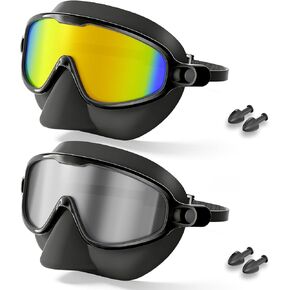 Aegend Adult Swim Goggles Swimming Goggles 2 Pack with Nose Cover Anti-Fog UV Protection No-Leak Pool Goggles for Men Women in Saudi Arabia