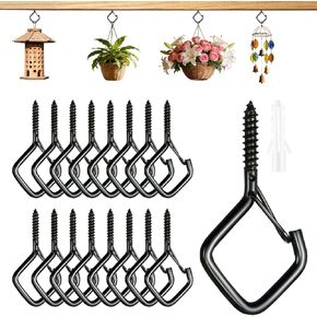 Heavy Duty Screw In Hooks with Safety Buckle, 2.2 IN Black Ceiling Hooks for Hanging Plants & Outdoor String Lights, Windproof Eye Hooks for Christmas Lights, Cups, Bird Feeders (Black, 34Pcs) in Saudi Arabia