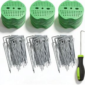 100 Pack 6 Inch Heavy Duty Galvanized Landscape Staples with 100 Buffer Washers U Shaped Garden Sod Pins for Weed Barrier Fabric Artificial Turf Ground Cover and Landscape Projects in Saudi Arabia