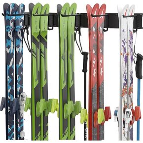 رف تزلج مقاس 32 بوصة، مخزن تزلج مثبت على الحائط لنظام تنظيم ألواح التزلج على الجليد في المرآب، 10 أزواج من شماعات حامل الزلاجات لسقيفة المنزل، يحمل ما يصل إلى 300 رطل in Kuwait