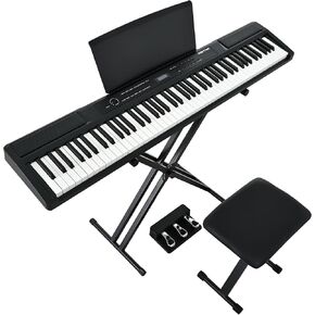 بيانو رقمي 88 مفتاحًا مرجحًا، 88 مفتاحًا لوحة مفاتيح بيانو كاملة الحجم مع مقعد بيانو، وحدة احترافية ذات 3 دواسات، حامل قابل للتعديل، بيانو كهربائي للمبتدئين واللاعبين المتوسطين (أسود) in Kuwait