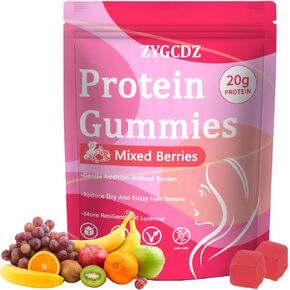 Protein Gummies for Women & Men, 20g Protein per Serving, Zero Sugar, Vegan, Supports Hair Skin Nails Health with Collagen, Energy Boosting Supplement, Mixed Berries Flavor, 60 Gummies (1) (1) in Saudi Arabia
