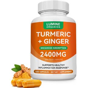 مكمل الكركمين الكركم | 2400 ملغ من مستخلص الكركم مع 95% من الكركمينويدات مع دنج النحل والزنجبيل وزيت MCT وفيتامين C القابل للذوبان في الدهون والفلفل الأسود - 105 كبسولة (قطعة واحدة) in Kuwait