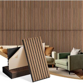 INMOZATA 8 عبوات من الألواح الخشبية الصوتية المخددة مقاس 11.8 بوصة × 23.6 بوصة، وألواح جدارية قابلة للتقشير واللصق لتزيين الجدران الداخلية، والمدفأة، وغرفة المعيشة، وغرفة النوم، والمكتب (الجوز) in Kuwait