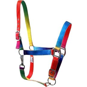 Full Horse Size Neon Rainbow Nylon Halter with Adjustable Nose and Crown, USH-5244H in Kuwait
