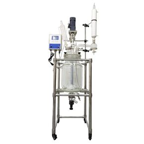 20L Jacketed Glass Reactor, Chemical Lab Reaction Vessel Device for Reaction Distillation with Stainless Steel Support Frame and Wheels Adjustable Speed 50-500RPM in Kuwait