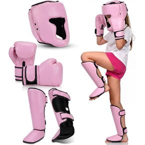Arrowbash 5 Pcs Boxing Guards Set for Kids with Sparring Headgear, 6oz Boxing Gloves and Leg Shin Guards Wrestling Headgear for Youths Teens Boys Girls Kickboxing Karate Muay Thai BJJ Training in Kuwait