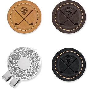 علامات كرة الجولف من الجلد الحقيقي: علامة كرة جولف مغناطيسية مع مشبك قبعة للنساء والرجال - علامات كرة جولف مضحكة لوضع اللون الأخضر (4 قطع) in Kuwait