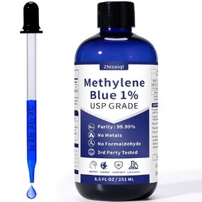 1% Methylene Blue, 250 mL (8.4 oz), Ultra-Pure Pharmaceutical Grade, 99.99% Pure (USP), 3rd Party Tested, No Formaldehyde, Supports Memory & Cognitive Function, Mental Energy & Clarify in Kuwait