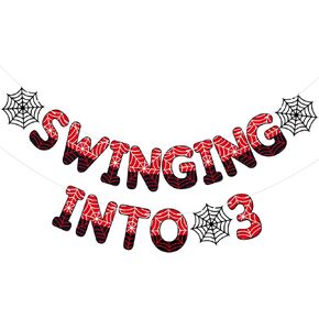 TaoBary Spider Theme 3rd Birthday Banner, Pre-strung Swinging into 3 Banner, Spider 3rd Birthday Decorations Party Supplies for Kids, Decor for 3 Year Old Boys Girls in Kuwait