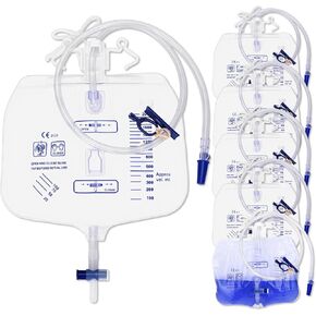6 Pack 2000ml Urine Drainage Bag, Foley Catheter Leg Bags for Men and Women with Anti-Reflux Chamber, 48" Long Tube with Clamp & Hook, Quick-Release Drain Port in Kuwait