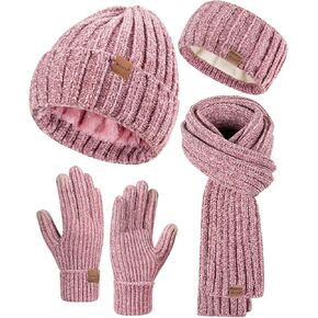 Women Beanie Scarf Gloves Headband Set, Chenille Winter Hats Fleece Lined Ear Warmer Knit Scarf Touchscreen Gloves 4 Gift Set in Kuwait