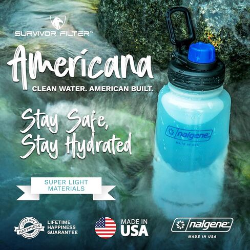 Survivor Filter Americana Ultra Light Filtered Water Bottle – 33.8 oz (1L) – Made in USA – Portable Water Bottle with Filter for Travel, Hiking, Gym & Everyday Use in Kuwait