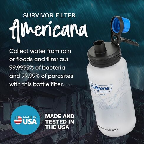 Survivor Filter Americana Ultra Light Filtered Water Bottle – 33.8 oz (1L) – Made in USA – Portable Water Bottle with Filter for Travel, Hiking, Gym & Everyday Use in Kuwait