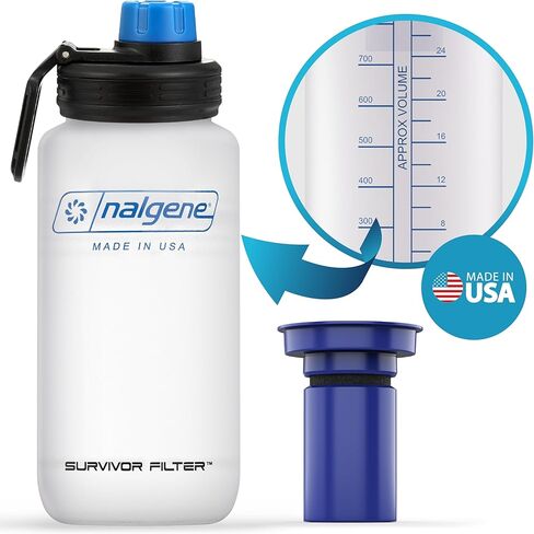Survivor Filter Americana Ultra Light Filtered Water Bottle – 33.8 oz (1L) – Made in USA – Portable Water Bottle with Filter for Travel, Hiking, Gym & Everyday Use in Kuwait