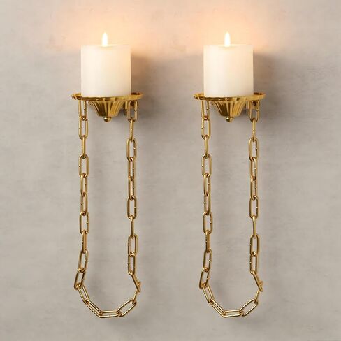We Moment Candle Sconce(Set of 2)-Medieval Metal Wall Decorations-Gothic Retro Chain Wall Candle Sconces-Black Wall Sconces in Kuwait