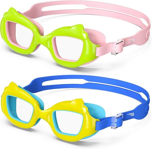 نظارات سباحة للأطفال، نظارتان للسباحة للأطفال الصغار من سن 3 إلى 10 سنوات، نظارات سباحة مضادة للضباب للحماية من الأشعة فوق البنفسجية مع مشابك سهلة in Kuwait
