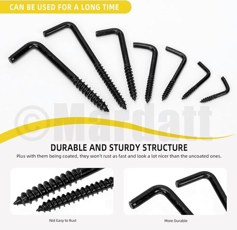 125Pcs 7 Sizes Screw-in Square Bend Hooks, Black Galvanized L Hooks Screw Kit Self Tapping Screw L Type Photo Frame Right Angle Hook for Hanging Heavy Duty Wall Mounting Hardware in Saudi Arabia