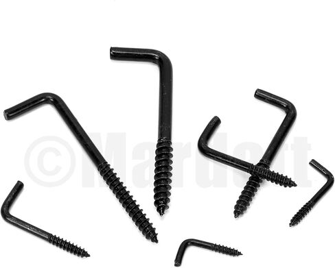 125Pcs 7 Sizes Screw-in Square Bend Hooks, Black Galvanized L Hooks Screw Kit Self Tapping Screw L Type Photo Frame Right Angle Hook for Hanging Heavy Duty Wall Mounting Hardware in Saudi Arabia
