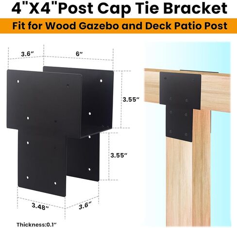 1 PC 4"x4" Post Caps Tie Brackets (Actual 3.5"x3.5"), Heavy Duty Metal Steel Connectors for Gazebo, Deck, Patio Wood Post to Beam Support-Black in Saudi Arabia