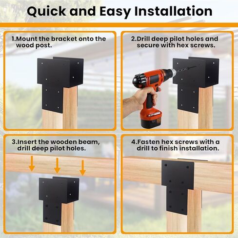 1 PC 4"x4" Post Caps Tie Brackets (Actual 3.5"x3.5"), Heavy Duty Metal Steel Connectors for Gazebo, Deck, Patio Wood Post to Beam Support-Black in Saudi Arabia