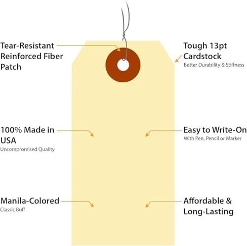 Blank Manila Shipping Tags with Separate Wire | 13 Pt Cardstock Labeling Tags | 10.75 x 2.87 Inch | Size 5 (Pack of 1000) in Saudi Arabia
